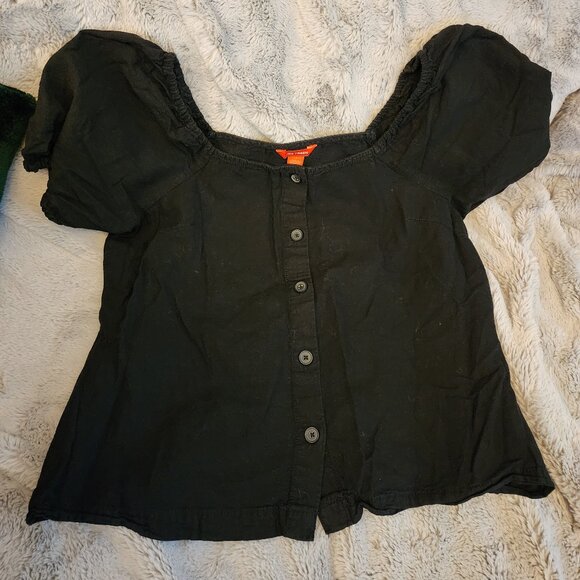 Linen/Cotton Blend Black Puff Sleeve Button down Crop Top - Joe Fresh Size 10 - Picture 1 of 2